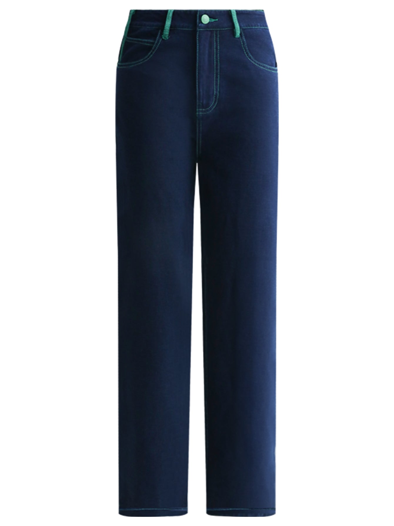 Contrast Stitch High-waist Navy Jeans-3